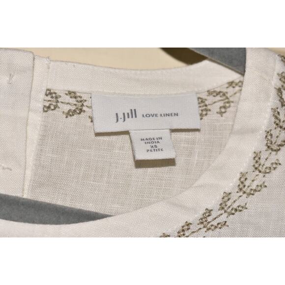 J. JILL $99 Love Linen 3/4 Sleeve Embroidered Top White PXS - Picture 3 of 3